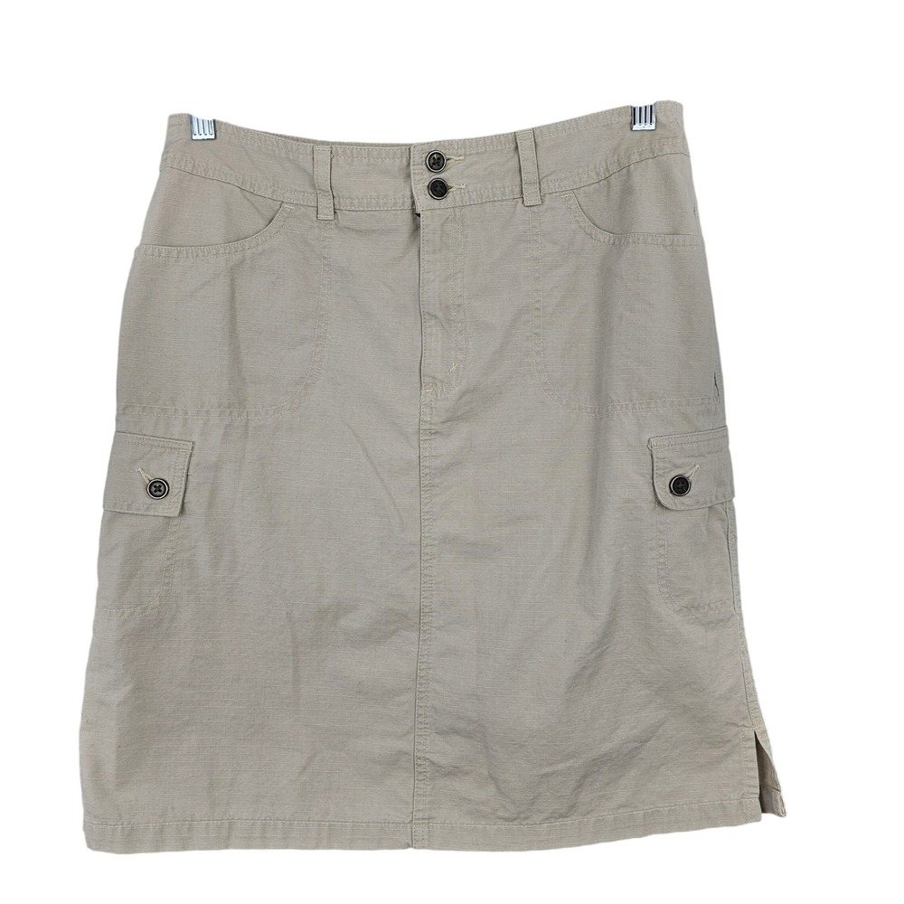 Eddie Bauer Khaki Tan Cotton Ripstop Cargo‎ Utility Skirt Side Vents Women's 10